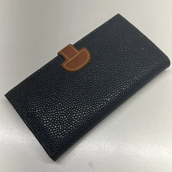 Mulberry Wallet Long Bifold Caviar Leather Navvy Blue Tan Leather Trim Vintage - Picture 5 of 11